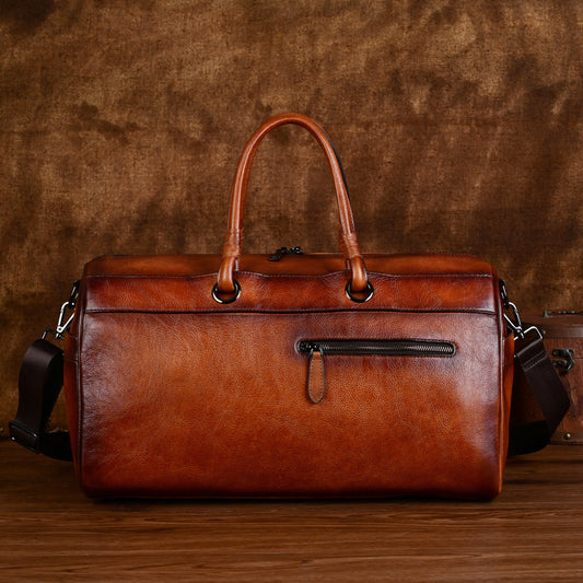 Vintage Genuine Leather Travel Handbag – Retro Cowhide Shoulder Bag for Men & Women