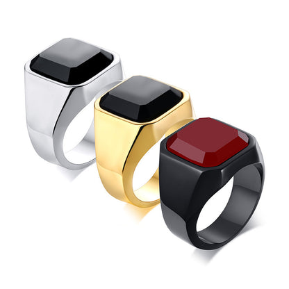 Men’s Stainless Steel Black Agate Ring – A Minimalist Token for the Bitcoin-Minded Traveler