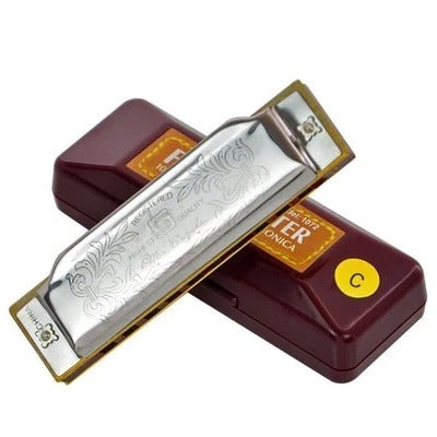 Traveler’s Blues Harmonica – 10-Hole Adjustable C Key with Chrome Cover & Resin Soundboard