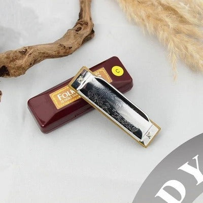 Traveler’s Blues Harmonica – 10-Hole Adjustable C Key with Chrome Cover & Resin Soundboard