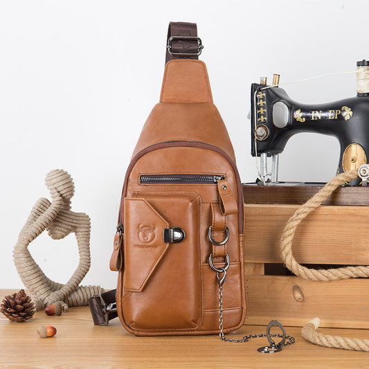 Men’s Retro Leather Crossbody Bag – Genuine Cowhide with Magnetic Buckle