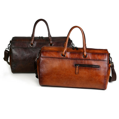 Vintage Genuine Leather Travel Handbag – Retro Cowhide Shoulder Bag for Men & Women