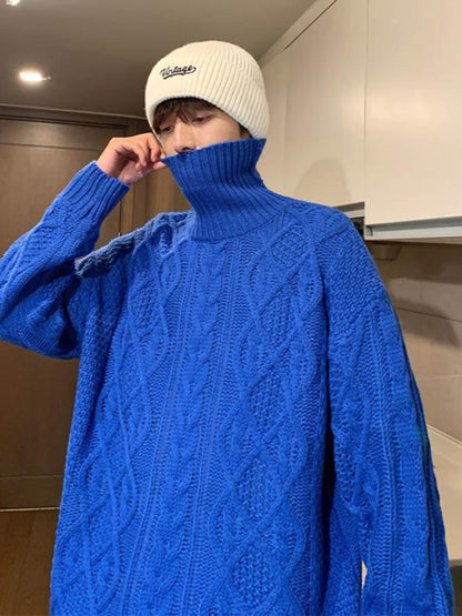 Japanese-Style Retro Jacquard Turtleneck Sweater – A Cozy Classic for the Bitcoin-Bound Traveler