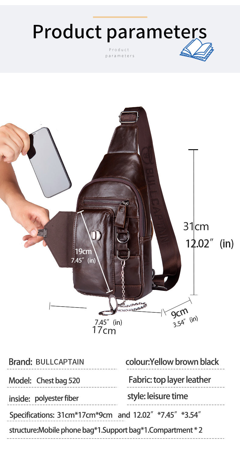 Men’s Retro Leather Crossbody Bag – Genuine Cowhide with Magnetic Buckle