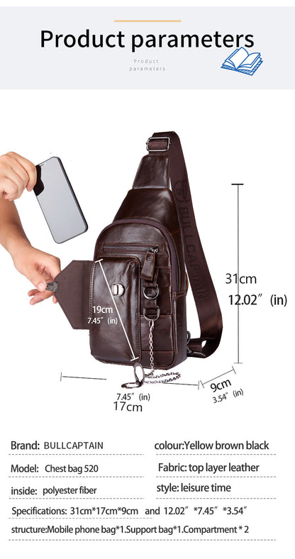 Men’s Retro Leather Crossbody Bag – Genuine Cowhide with Magnetic Buckle