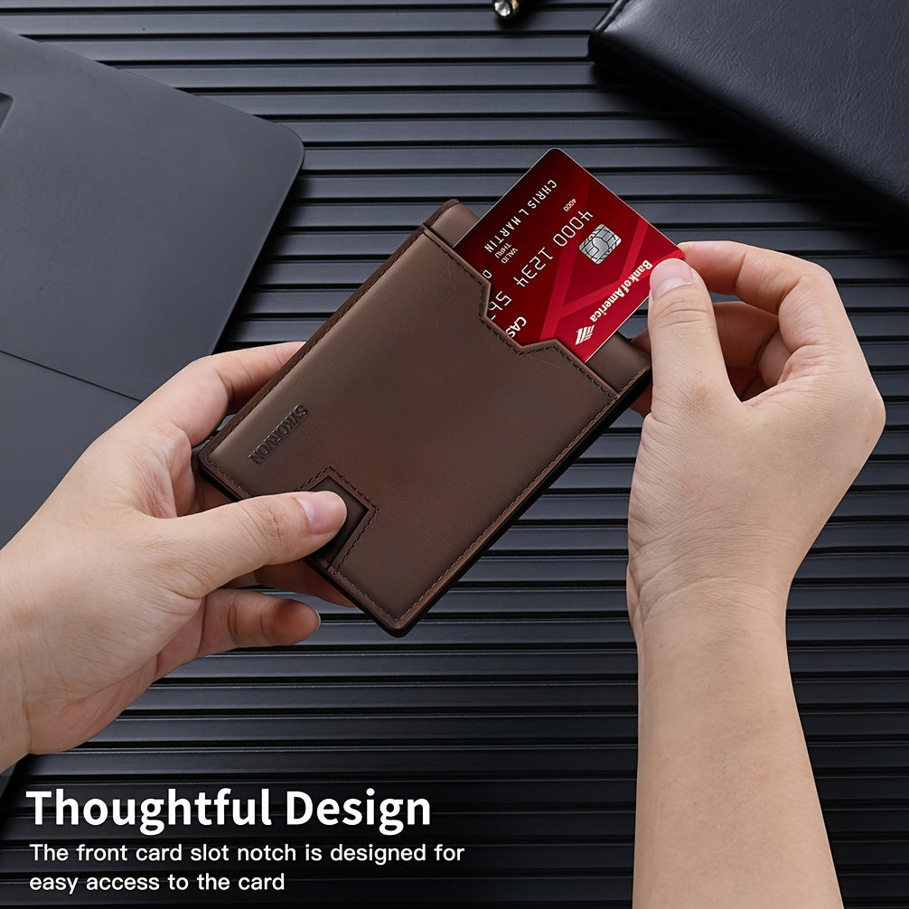 Genuine Leather Bifold Wallet Men with RFID Shielding