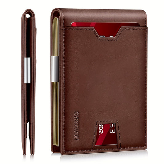 Genuine Leather Bifold Wallet Men with RFID Shielding