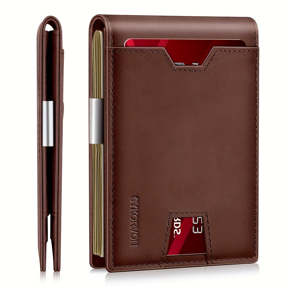 Genuine Leather Bifold Wallet Men with RFID Shielding