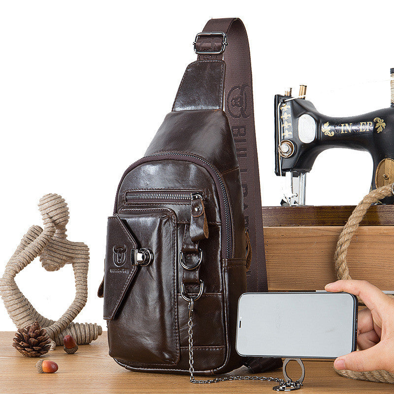 Men’s Retro Leather Crossbody Bag – Genuine Cowhide with Magnetic Buckle