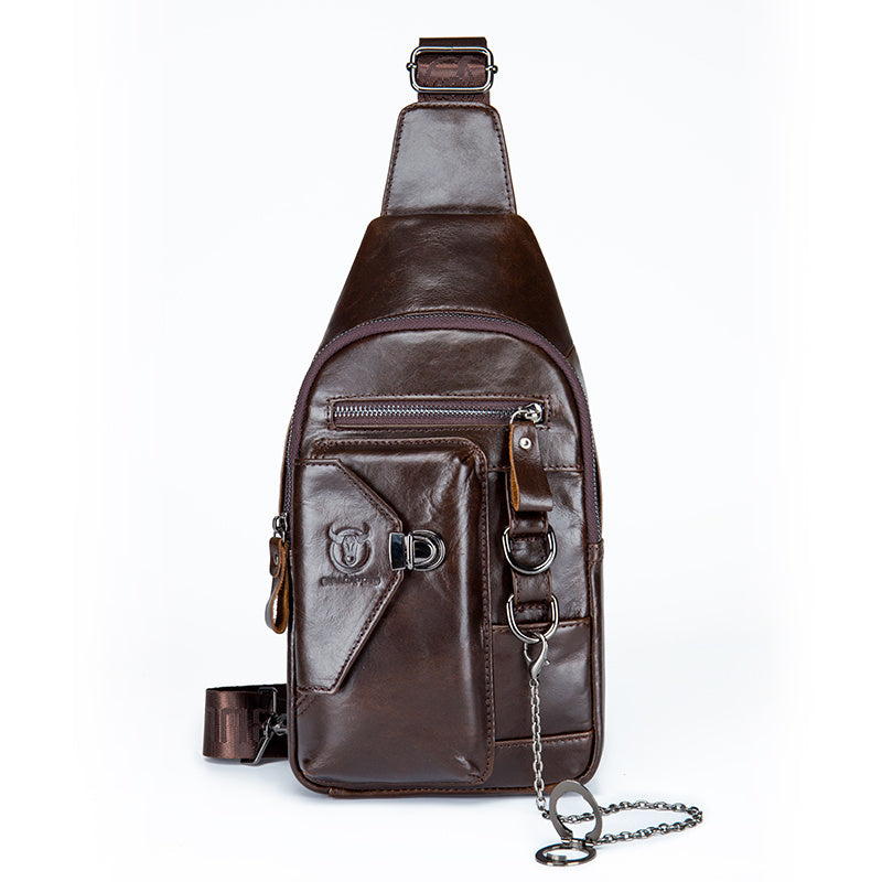 Men’s Retro Leather Crossbody Bag – Genuine Cowhide with Magnetic Buckle