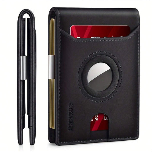 Minimalist Leather Airtag Wallet for Men – Front Pocket RFID Blocking Slim Bifold