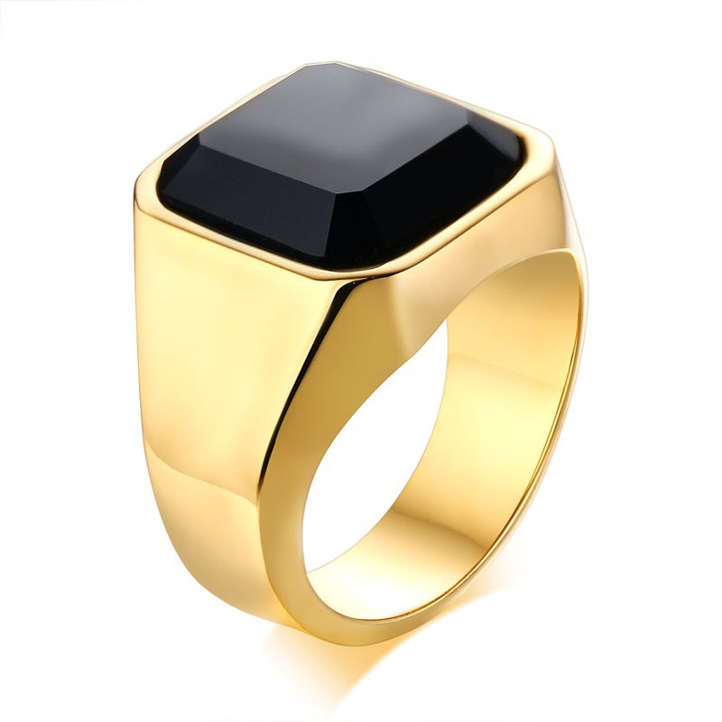 Men’s Stainless Steel Black Agate Ring – A Minimalist Token for the Bitcoin-Minded Traveler
