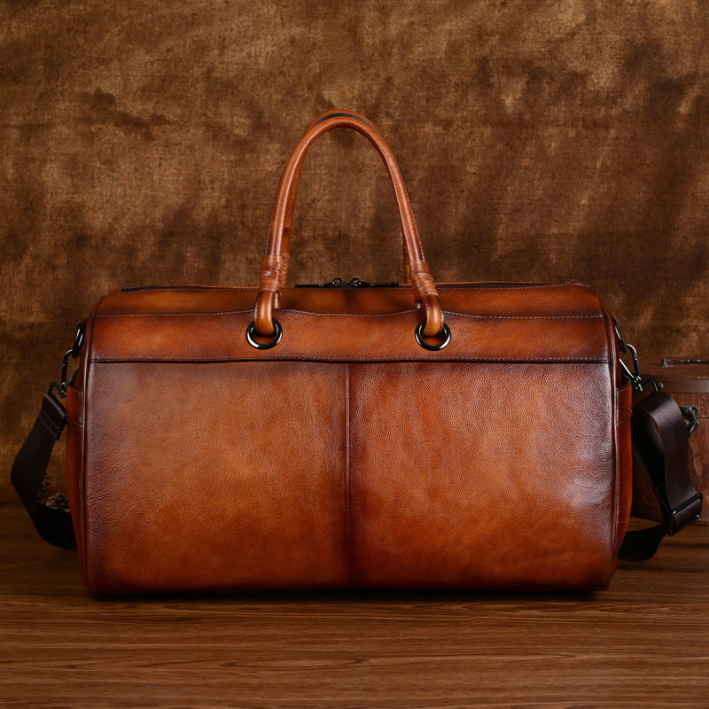Vintage Genuine Leather Travel Handbag – Retro Cowhide Shoulder Bag for Men & Women