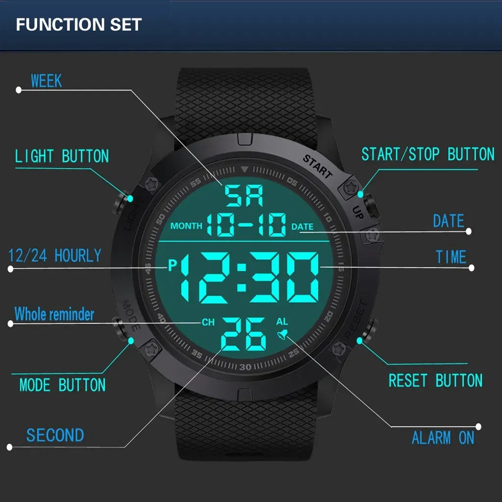 Waterproof Digital Sports Watch – Military Tactical LED Wristwatch