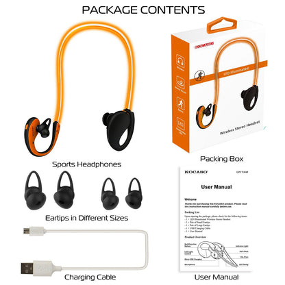 Wireless LED Sport Headset – Bluetooth V4.1 Earphones with Night Safety Light