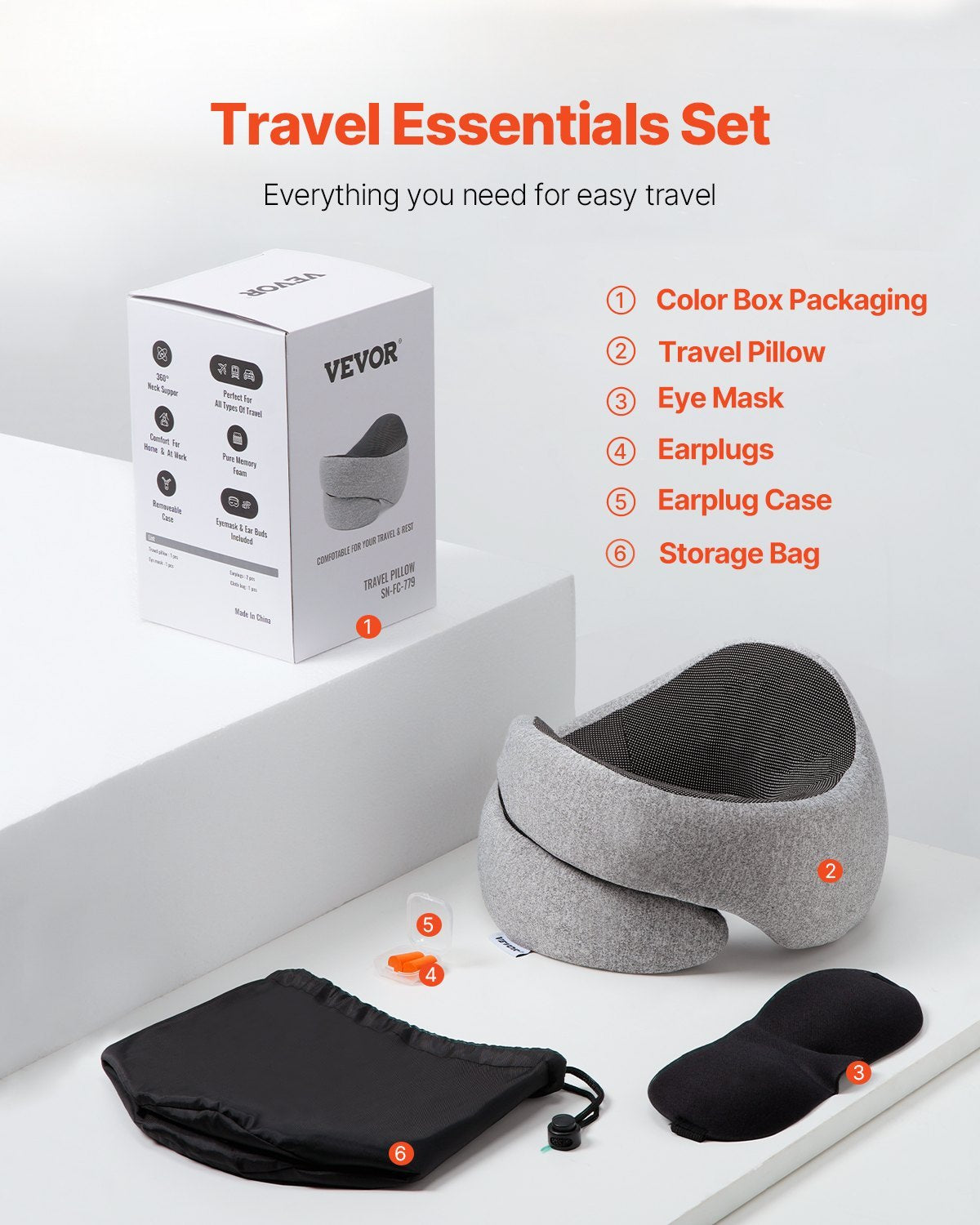 Travel Pillow Double-Layered Memory Foam Neck Pillow For Traveling Black-Gray