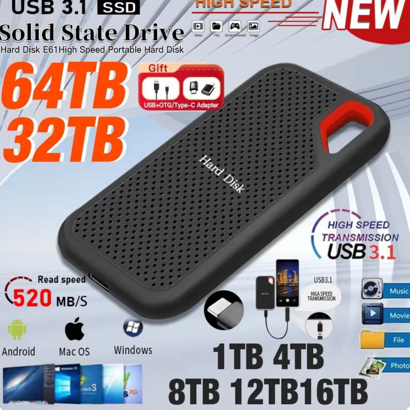 Portable External Hard Drive – Type-C 3.1