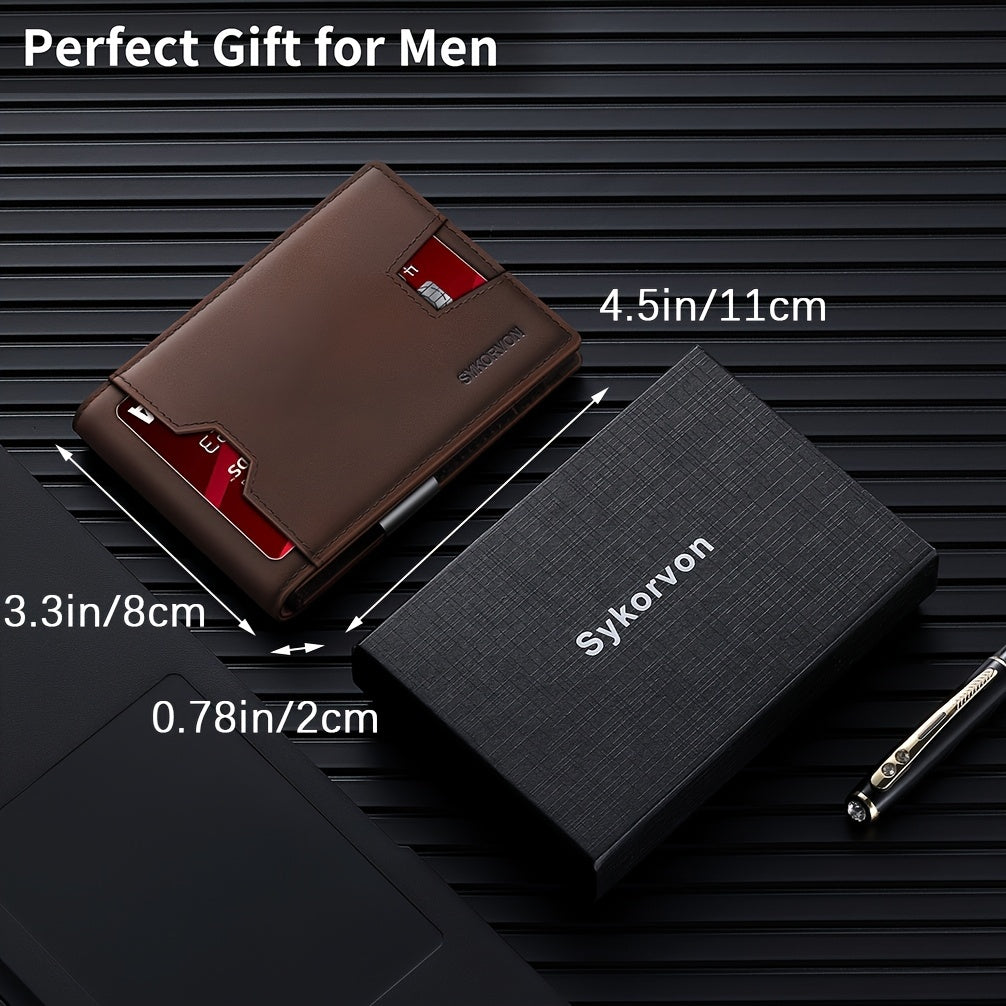 Genuine Leather Bifold Wallet Men with RFID Shielding