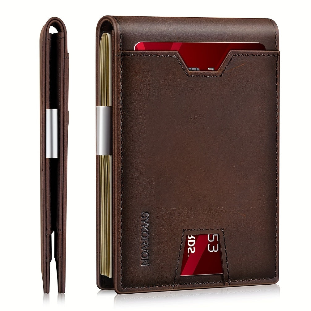 Genuine Leather Bifold Wallet Men with RFID Shielding