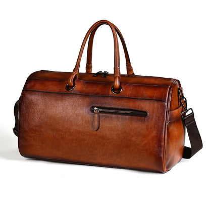 Vintage Genuine Leather Travel Handbag – Retro Cowhide Shoulder Bag for Men & Women