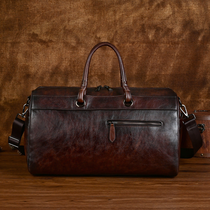 Vintage Genuine Leather Travel Handbag – Retro Cowhide Shoulder Bag for Men & Women