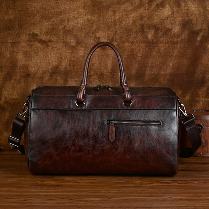 Vintage Genuine Leather Travel Handbag – Retro Cowhide Shoulder Bag for Men & Women