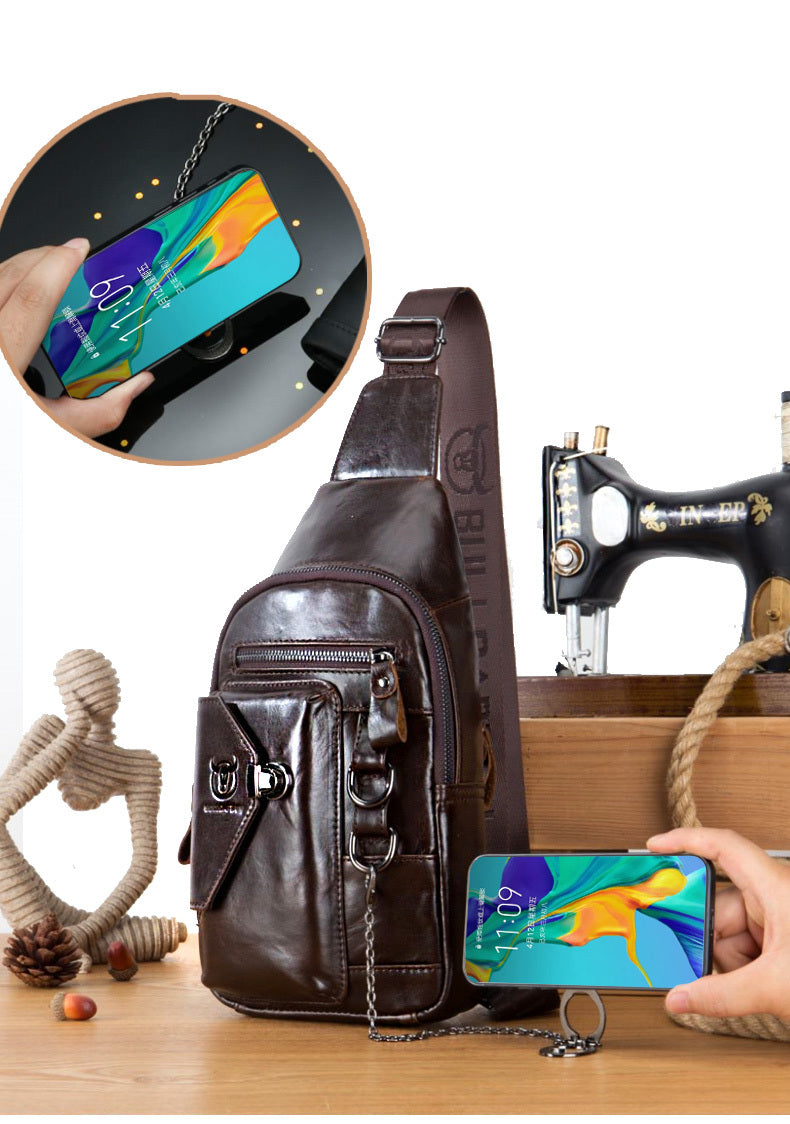 Men’s Retro Leather Crossbody Bag – Genuine Cowhide with Magnetic Buckle