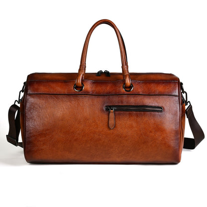 Vintage Genuine Leather Travel Handbag – Retro Cowhide Shoulder Bag for Men & Women
