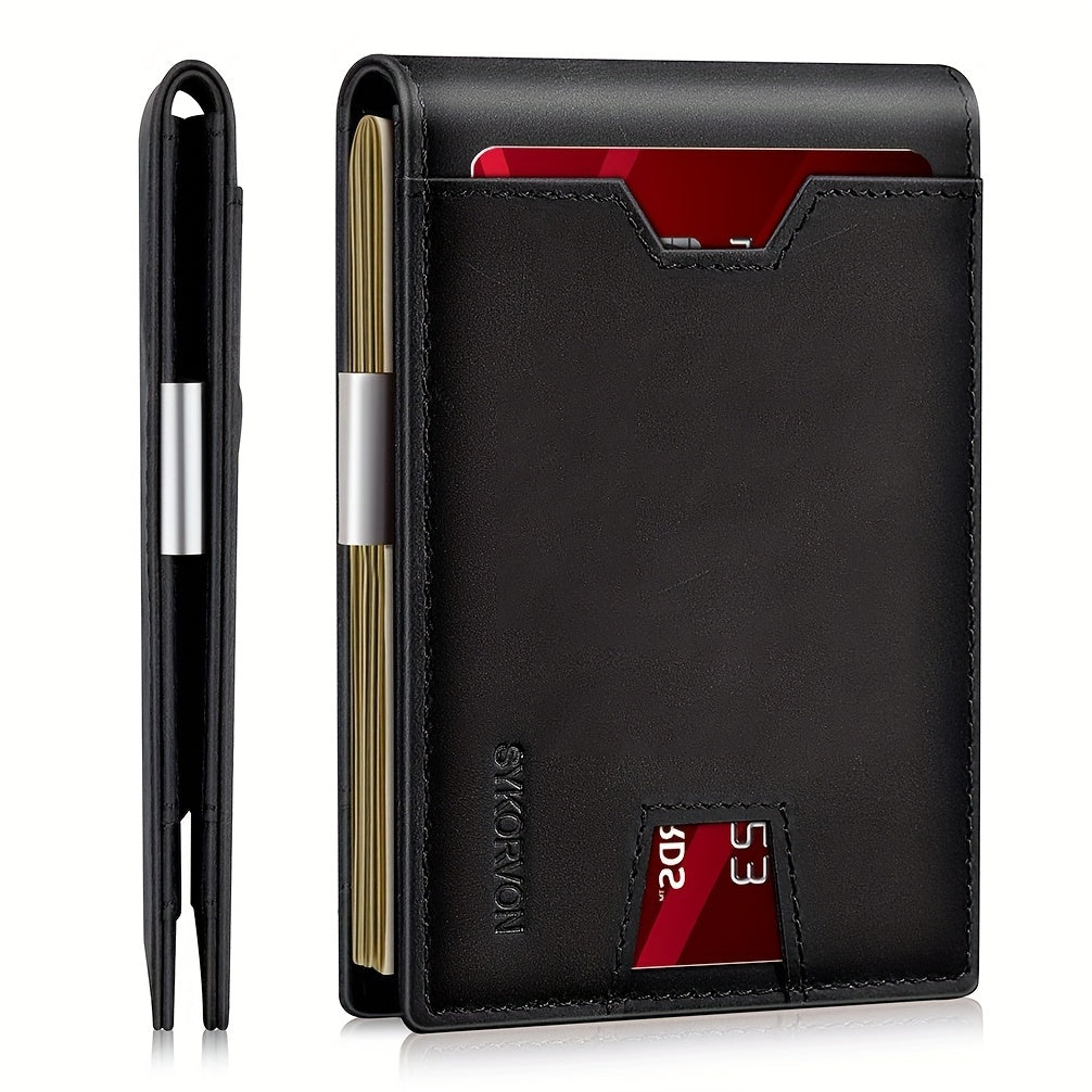 Genuine Leather Bifold Wallet Men with RFID Shielding