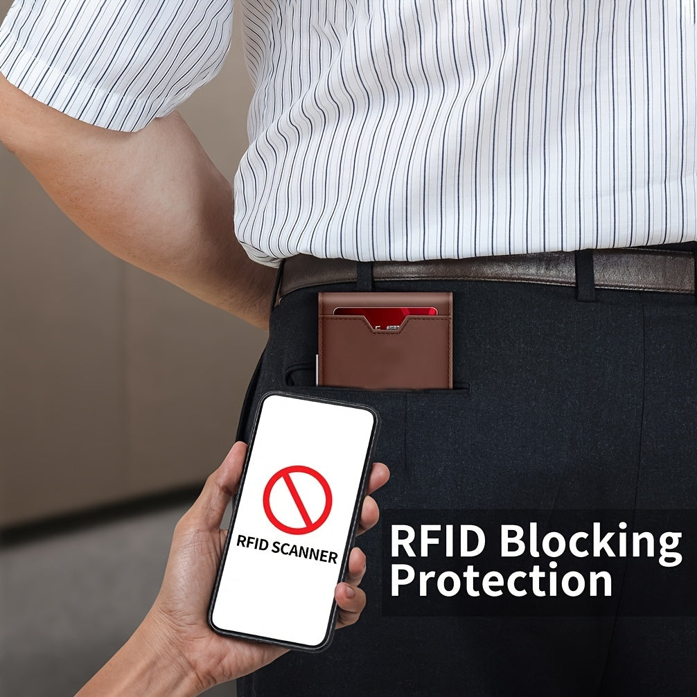 Genuine Leather Bifold Wallet Men with RFID Shielding